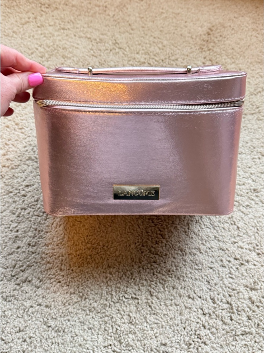 Lancôme 2025 Holiday Edition Metallic Pink Travel Cosmetic Case